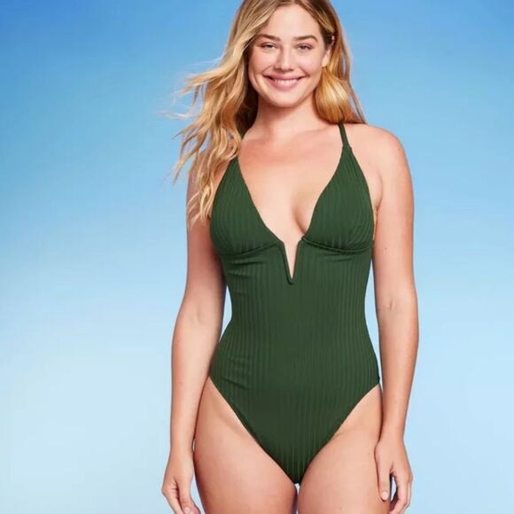 SHADE & SHORE Ribbed Cheeky One-Piece Bathing suit small - Picture 1 of 10